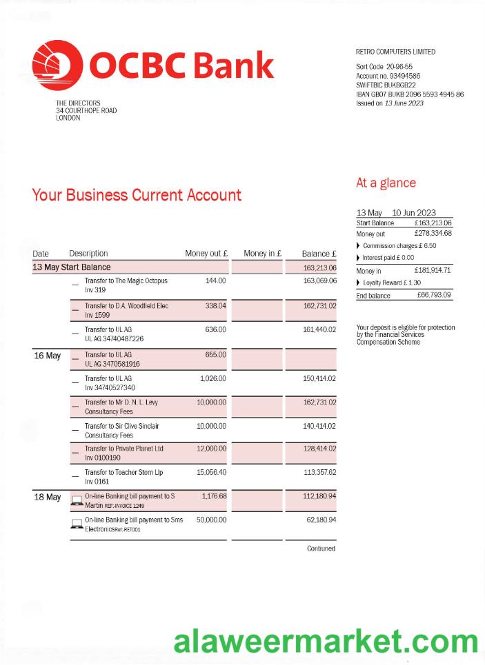 OCBC Bank bank statement